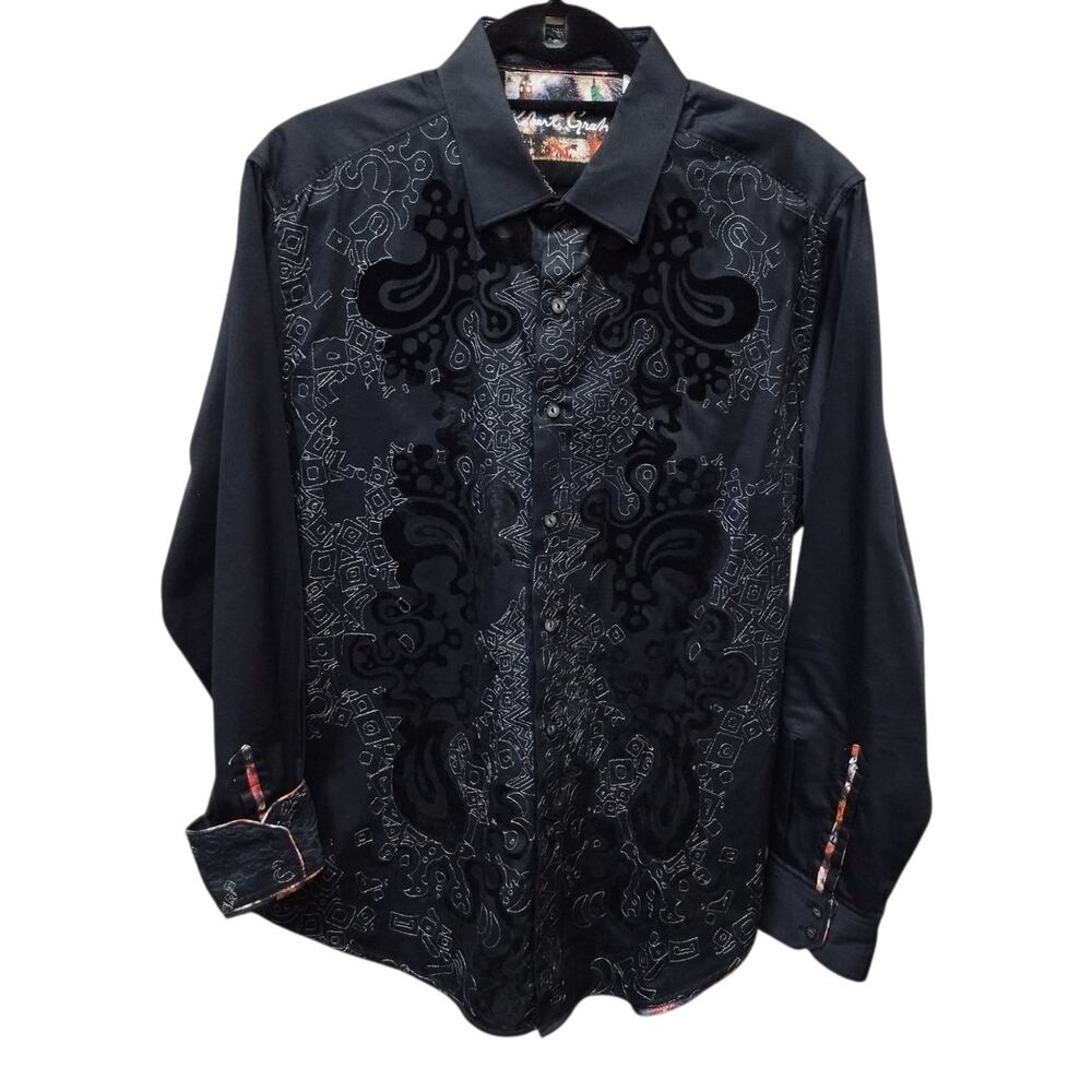 Robert Graham Mens Flip Cuff Long Sleeve Button Up Shirt Large Velvet Burnout